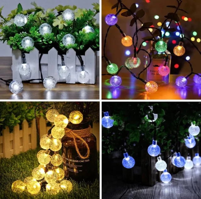 30/50 LED Solar Power Crystal Ball Light Garden Party Fairy String Outdoor Decor