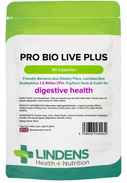 Pro Bio Live Plus (Acidophilus) mit Inulin Ballaststoffe (90 Kapseln) Linden