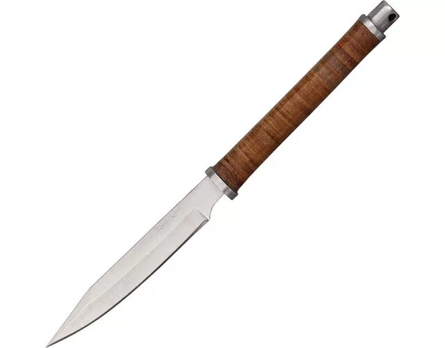 Rough Rider RR1407 Stacked Leather Handle Slim Design Fixed Blade Knife