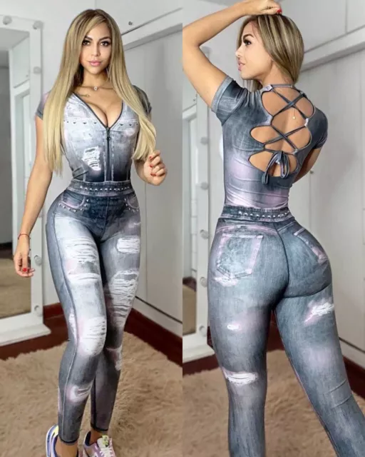 Colombian Brazilian Women’s Jumpsuit Enterizo Microfiber S M L Gym Workout Gym