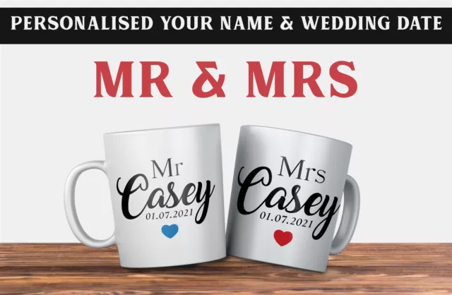 Personalised Mr and Mrs Mug 2 Set Mugs Tea Cup Valentines Day Anniversary Gifts