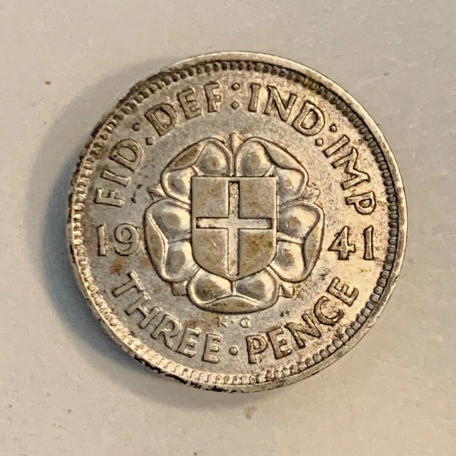 1941 British 3 Pence Silver Coin, Britain, UK