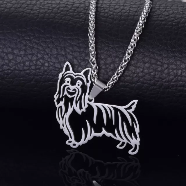 Stainless Steel Australian Silky Terrier Yorkshire Dog Pendant + FREE Necklace