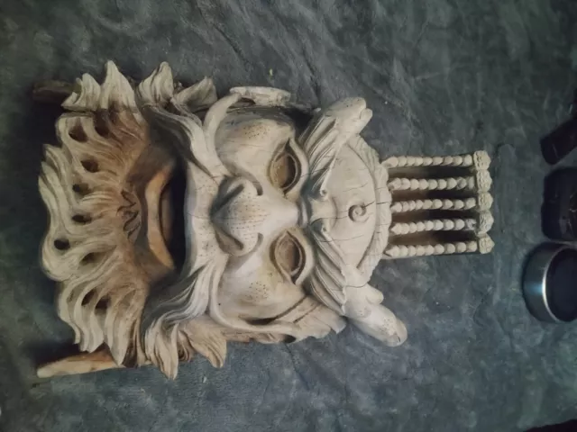 Vintage Asian Chinese Emperor & Dragons Hand Carved Wood Mask Rosewood