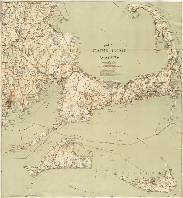 1909 Map Cape Cod, Martha'a Vineyard, Nantucket Art Poster Print Wall Decor