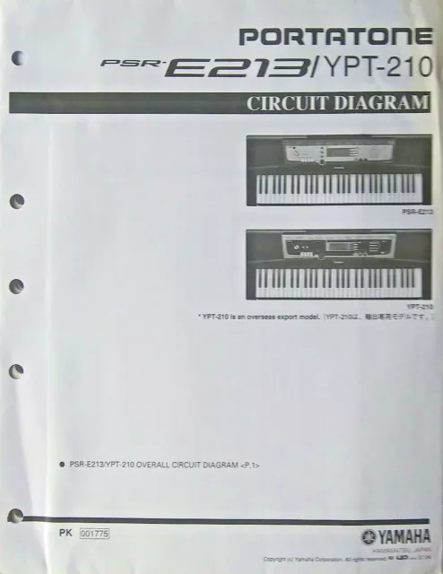 Yamaha PSR-E213 YPT-210 Clavier Original Globale Circuit Diagramme/Schematics
