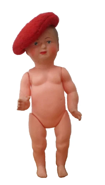 RARE POUPON ANCIEN NOIR TÊTE BISCUIT - MÉCANISME À SOUFFLET - 18 CM