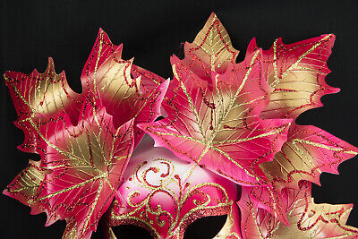 Mask from Venice Face Magnolia Leaves Red And Gold - Decoration - 843 3