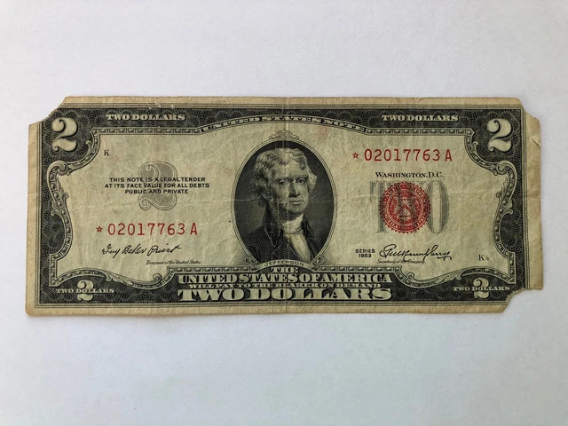 1953 $2 RED Seal *STAR* Note