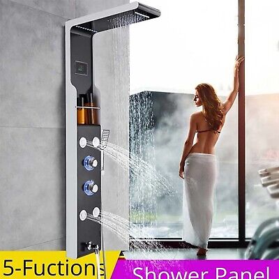 Panel de ducha acero inoxidable torre de ducha lluvia masaje cuerpo sistema con estante
