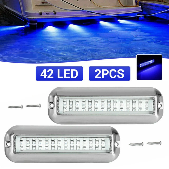 2x Blue 42LED Underwater Boat Marine Transom Light 316 Stainless Steel Pontoon