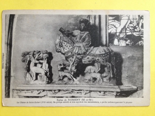 cpa RARE CHURCH of NOMENY Meurthe et Moselle La Chasse de St HUBERT Sculpture