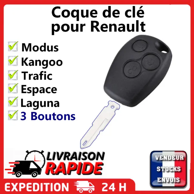 Coque de cle pour Renault Kangoo Master Trafic (2 Boutons avec  Electronique) - Origine Pièces Auto