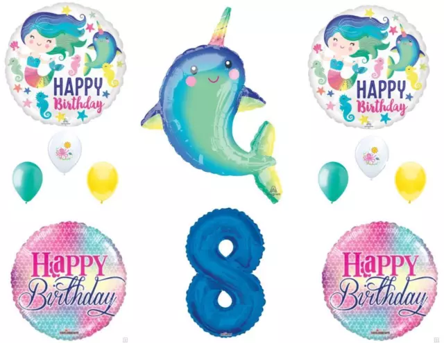 Narwhal and Mermaid 8th Birthday Party Balloons Decoration Supplies Ocean Whale