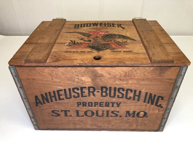 Vintage Anheuser Busch Budweiser Beer Crate Advertising Wooden Box
