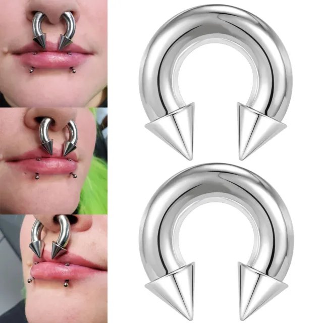 2Pcs Large Gauge Stainless Steel Nose Septum Ring Spike Ear Piercing Earrings