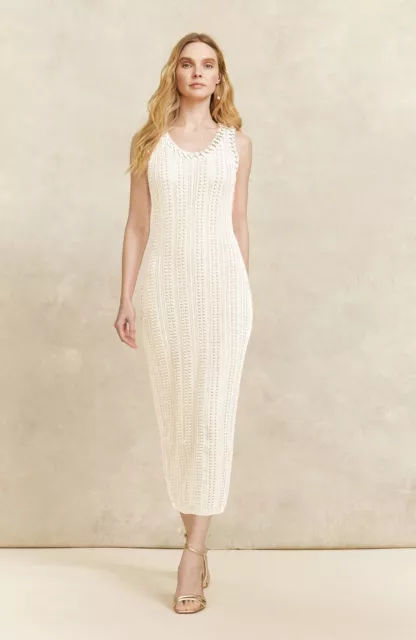 Pearl by Lela Rose, NWT, Crochet Midi Dress, Size XS, Ivory/White