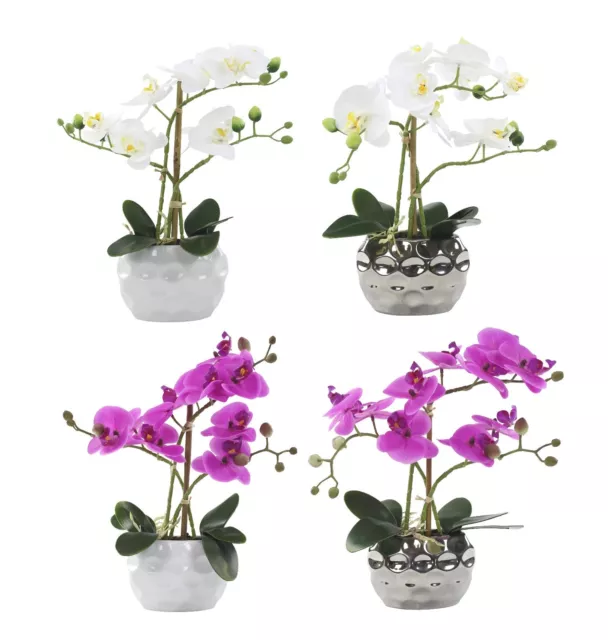 Künstliche Orchidee 33cm mit Keramik Übertopf Kunstprchidee Kunstpflanze