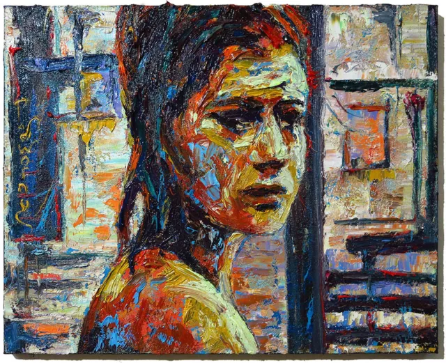 WOMAN PORTRAIT OIL PAINTING GIRL IMPRESSIONIST ART SIGNED Abstract ...