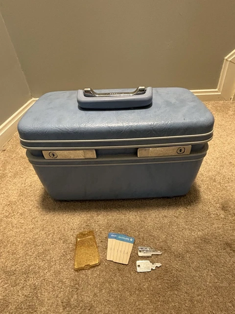 VINTAGE SAMSONITE TRAIN Case Profile Hard Shell Luggage Blue w