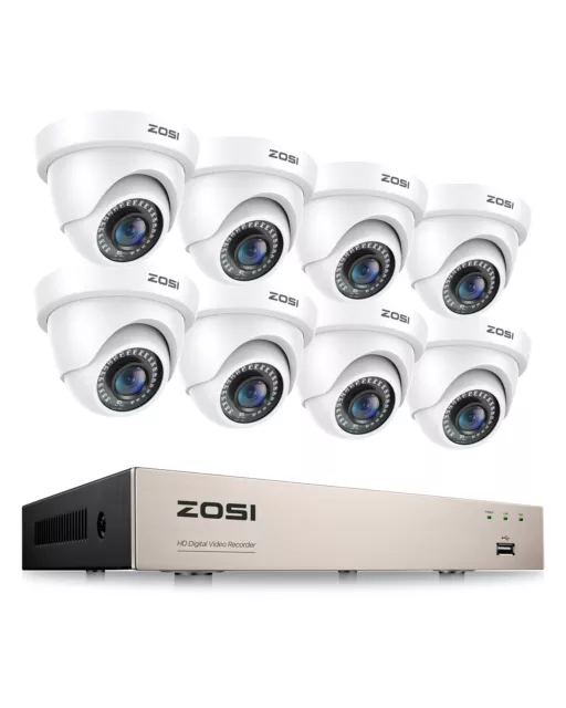 ZOSI H.265+ 1080P 8CH TVI DVR 8 Caméras Surveillance Extérieur CCTV Sécurité