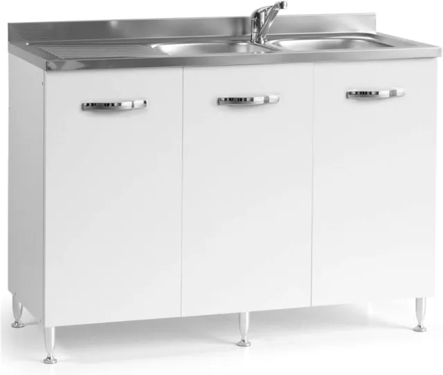 Mobile Mobiletto Sottolavello Per Cucina Componibile Bianco Frassino (85x50x120)