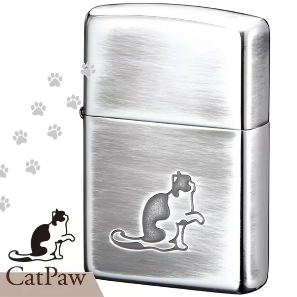 Zippo Oil Lighter Cat Paw Footprints Silver Brass Etching Regular Case Japan