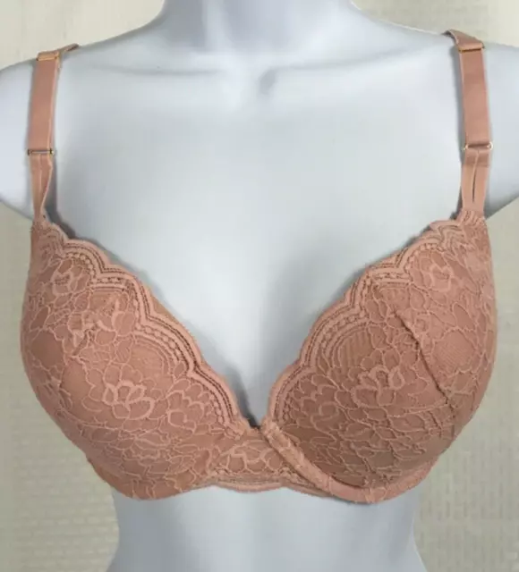 Joyspun Womens Bra Size 38B Padded Underwire Back Close Lace Beige Adjust Straps