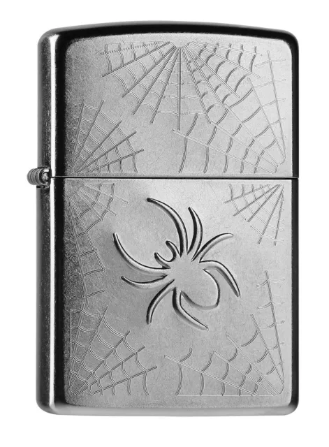 ZIPPO Feuerzeug STAMPED SPIDER AND WEB Street Chrome Spinne Spinnennetze NEU OVP