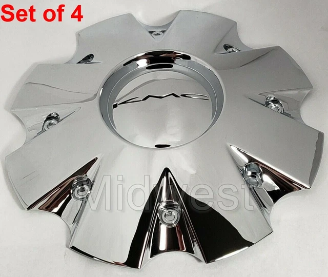 Set of 4 New 841L210C1 Chrome KMC Slide 650/651 Wheel Rim Center Caps 18" to 26"