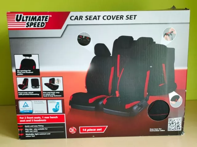ULTIMATE SPEED CAR Seat Covers Full Set Universal 14 Piece Red