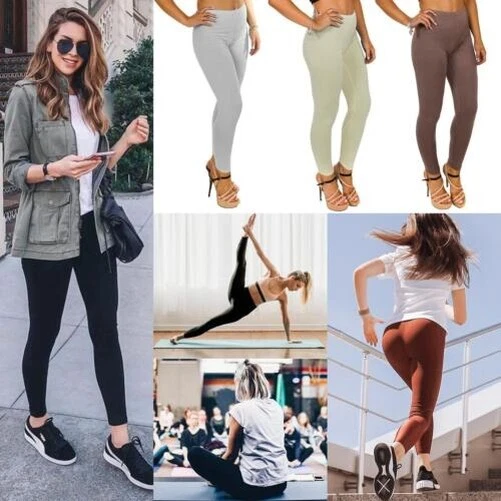 Womens High Waist Viscose Plain Full Length Leggings Stretchy Soft Elasticated