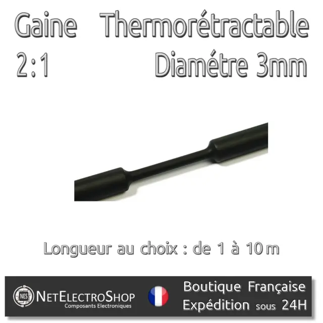 Gaine Thermorétractable 2:1 - Diam. 3 mm - Noir - 1 à 10m #058
