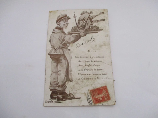 Cpa Fantaisie Militaire Menu Tete De Cochon A La Guillaume 1915