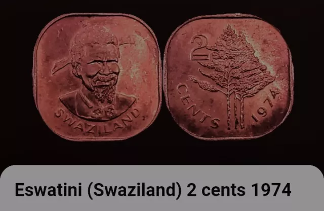 1974 Swaziland Two Cent Coin (Eswatini) 2 Cent BONUS OFFERS King Sobhuza II Tree