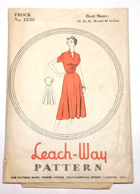 Vintage 1950s leach-way dress sewing pattern B36 H39