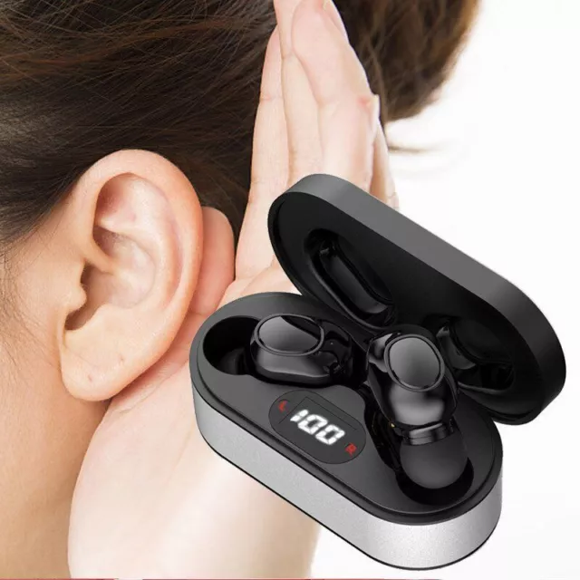 2Pcs Hearing Aids Kit Rechargeable Hearing Device Sound Voice Amplifier Black