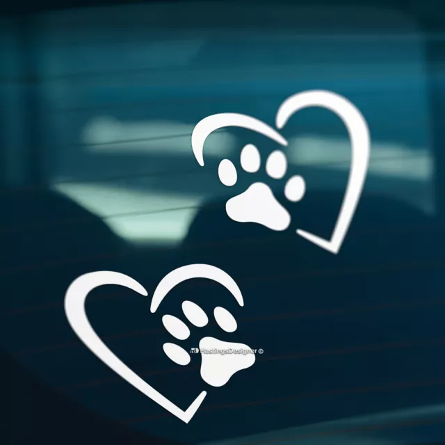 2x CAT PAW PRINT HEART Pet Car Van Window Bumper Vinyl Sign Decal Stickers