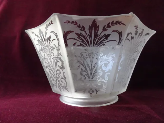 Antique Octagonal Acid Etched & Frosted Glass Victorian Gas Shade, 4" fitter
