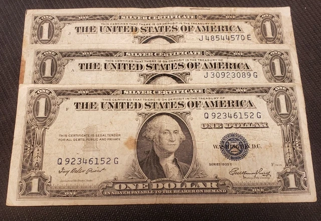 *Lot of 3* Silver Certificates Series 1-1935-C, 1-1935-D, 1-1935-E