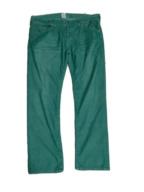 True Religion Men's Geno Corduroy Green Pants SZ 40 Button Fly
