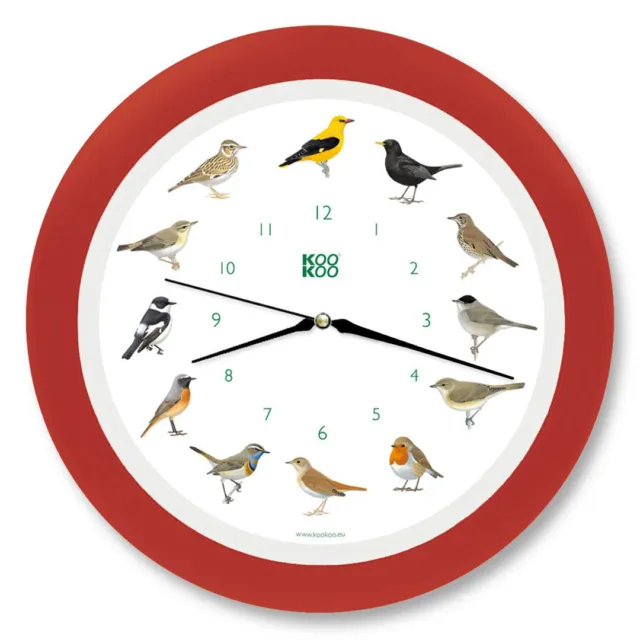 KOOKOO Singvögel Wall Clock European Songbirds | Strawberry-Red