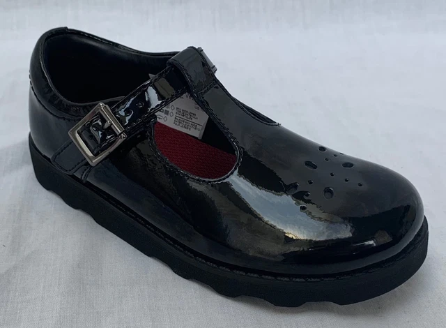 CLARKS GIRLS CROWN Wish Black Patent Leather Air Spring School