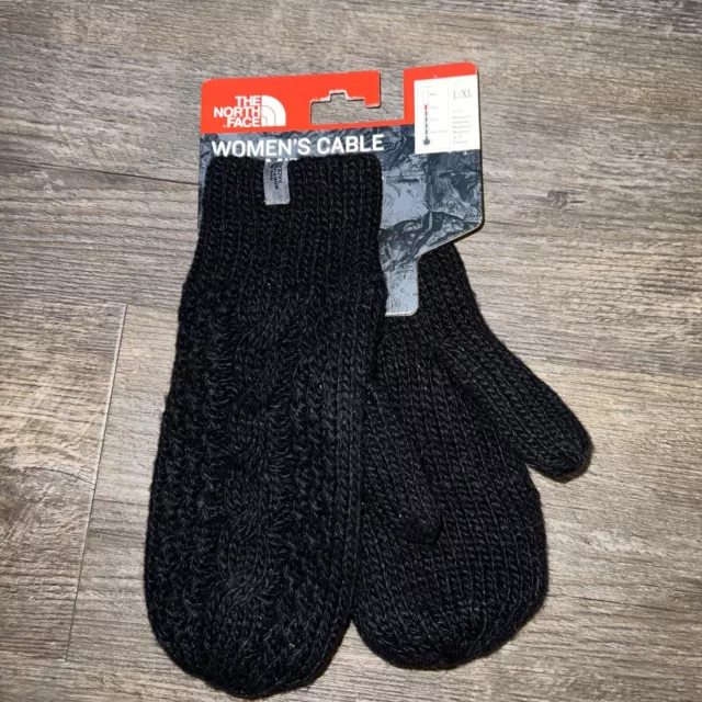 The North Face Womens Cable Knit Mitt Fleece Lining~BLACK~Size L/XL~NWT