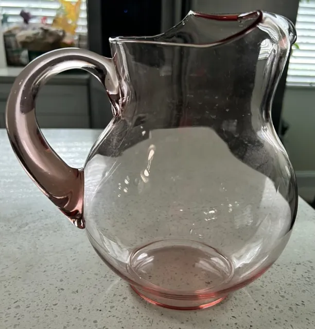 MACBETH EVANS 1930’s Vintage Pink Depression Glass Ice Lip Water Pitcher 80Oz