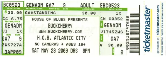 Buckcherry Ticket Stub Maggio 23 2008 Atlantic Città Nuovo Maglia