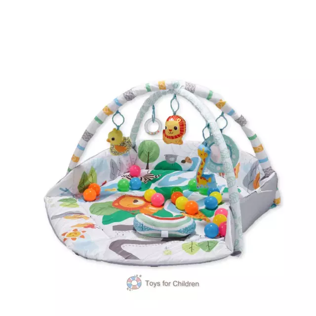 4-IN-1 Baby Play Gym Mat with Ball Pit Activity Gym Center Fence+20 Balls+Toys