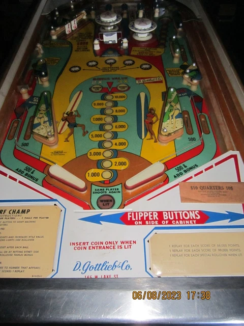 pinball machine buccaneer SURF CHAMP  (  BOTTOM HALF )