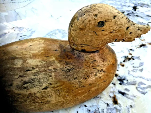 Very Old Beautiful H/Carved Duck Decoy With Pressed Initiales "Lhts" 3