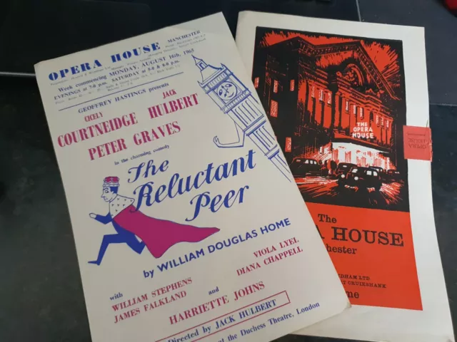 Opera house manchester Souvenir Programme/flyer the reluctant peer August 1965